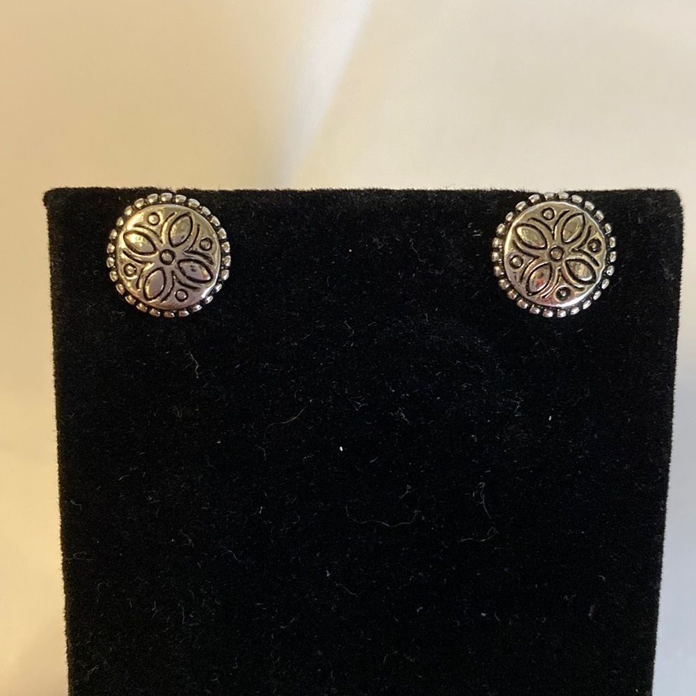 BRIGHTON silver vintage etched disc post earrings